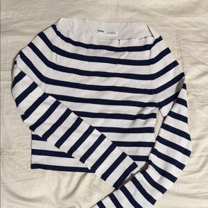 Pull&Bear Navy and White Striped Crop Top